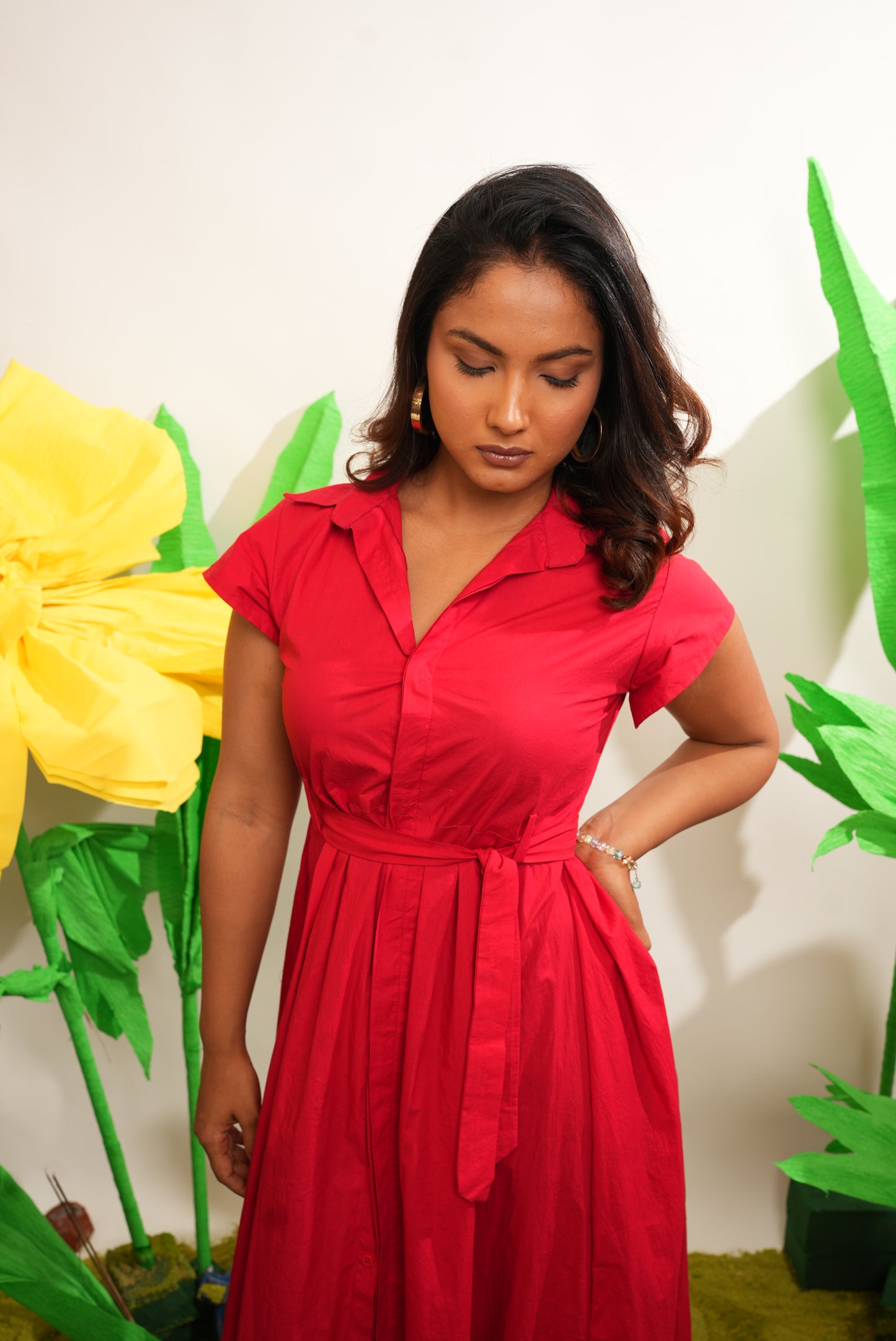 RED SHIRT DRESS MAXI DRESS