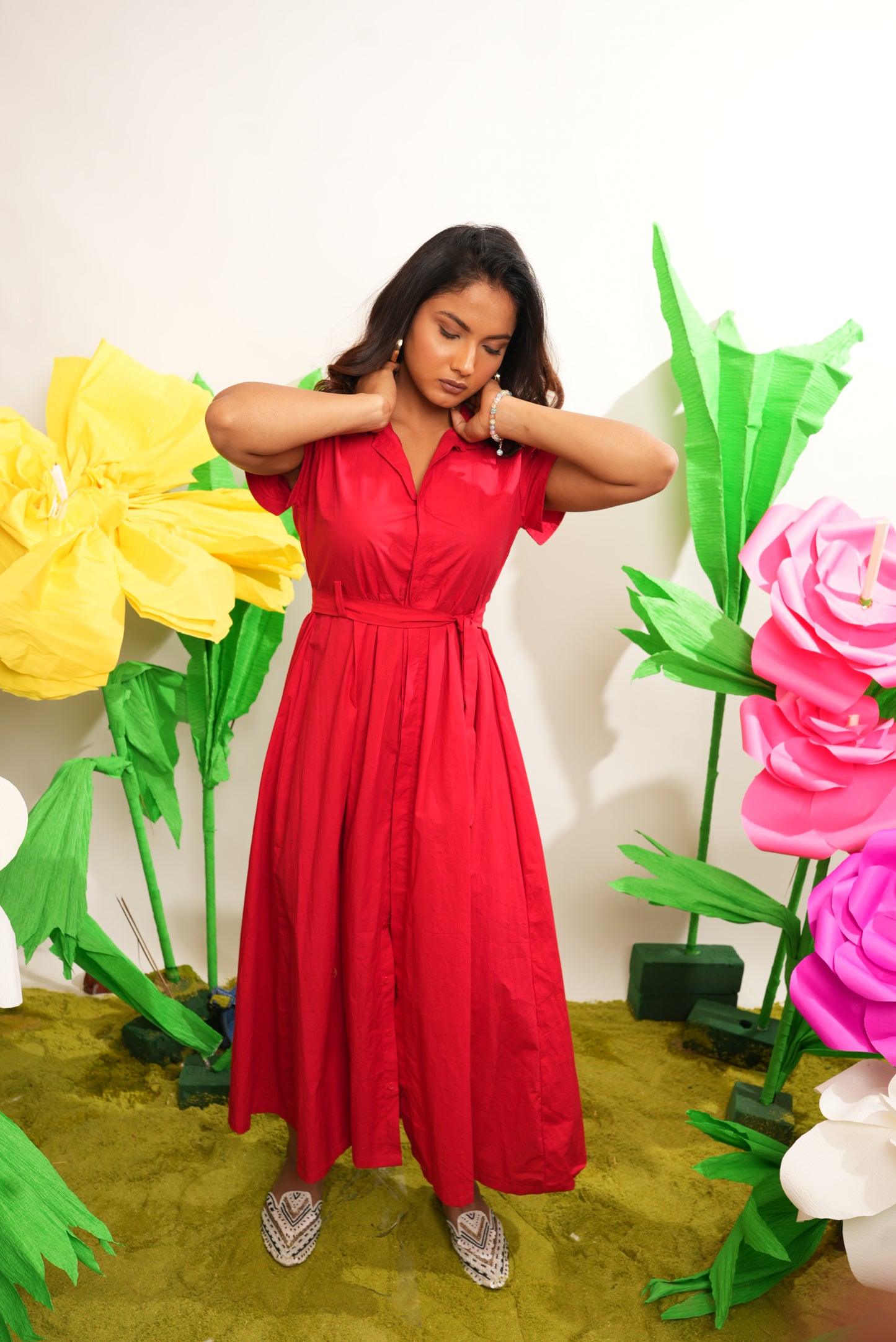 RED SHIRT DRESS MAXI DRESS