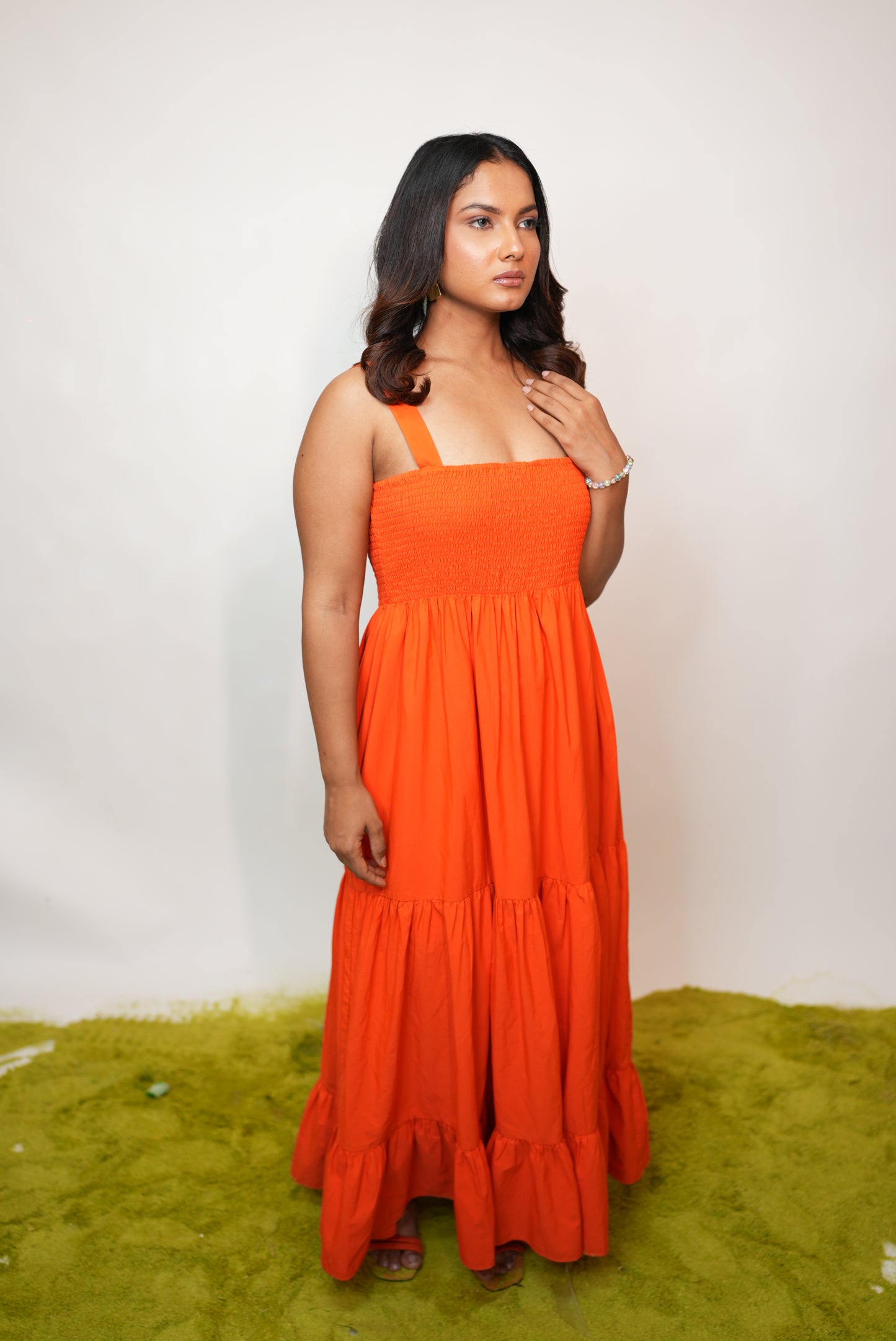 ORANGE SMOCKED MAXI DRESS