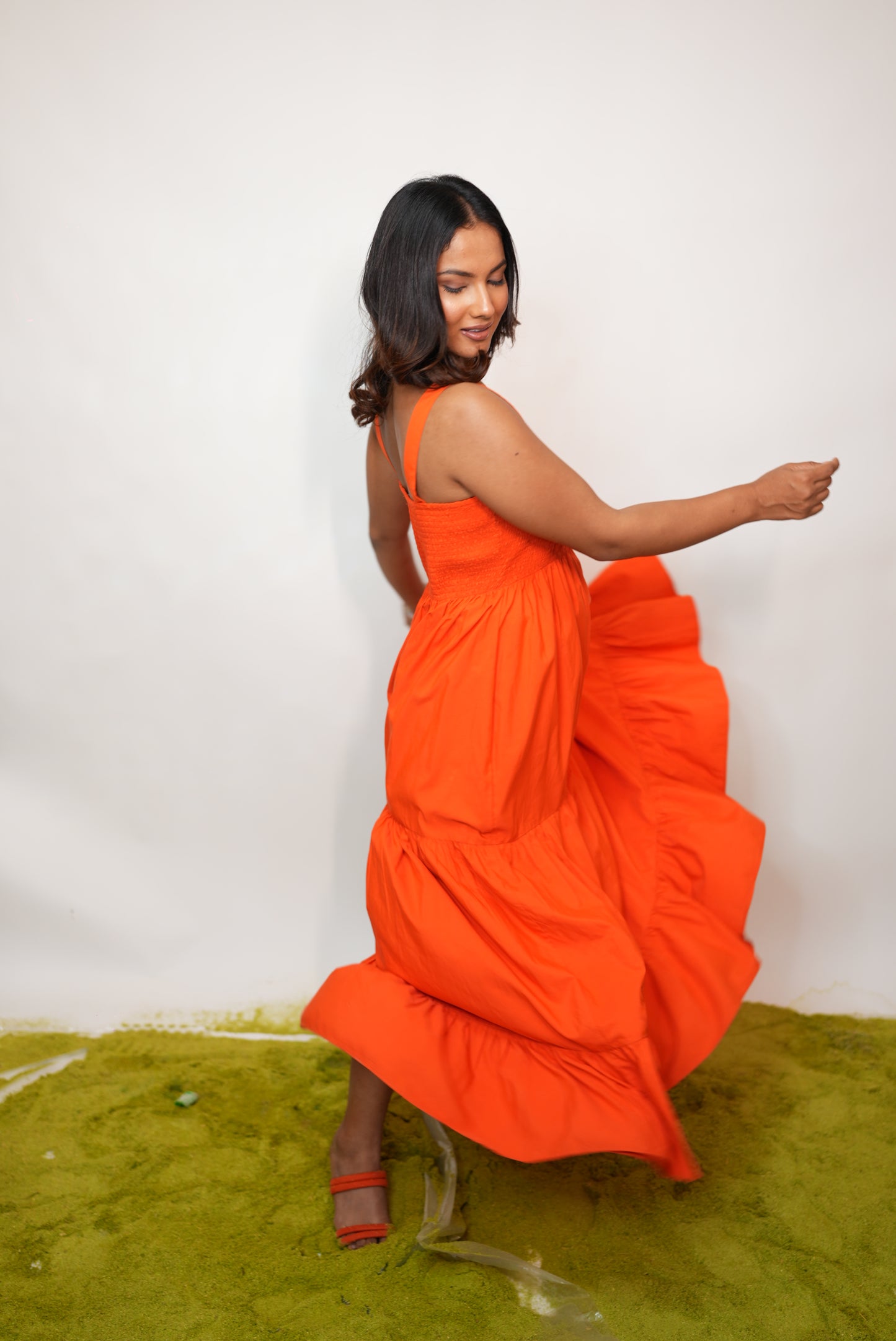 ORANGE SMOCKED MAXI DRESS