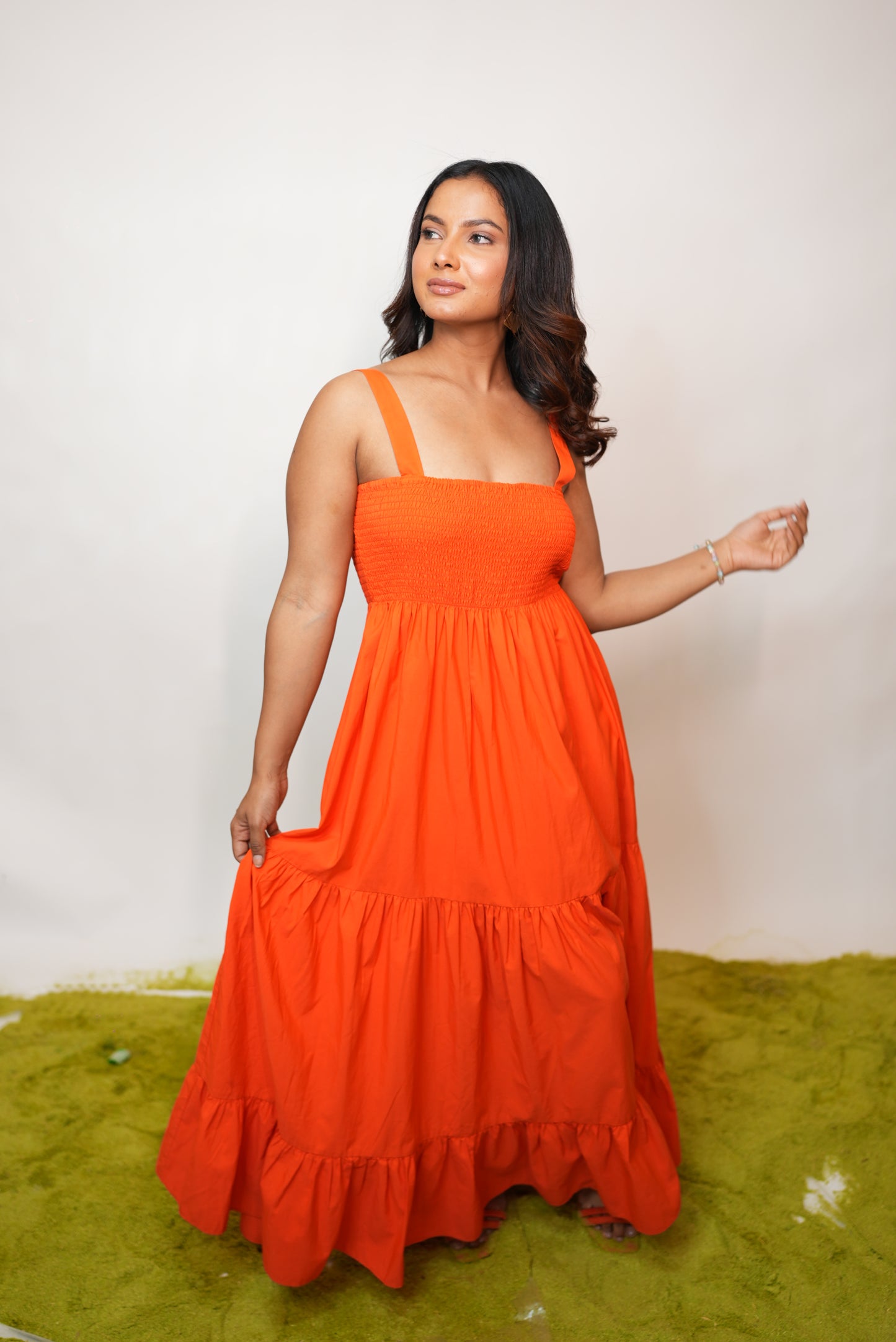 ORANGE SMOCKED MAXI DRESS