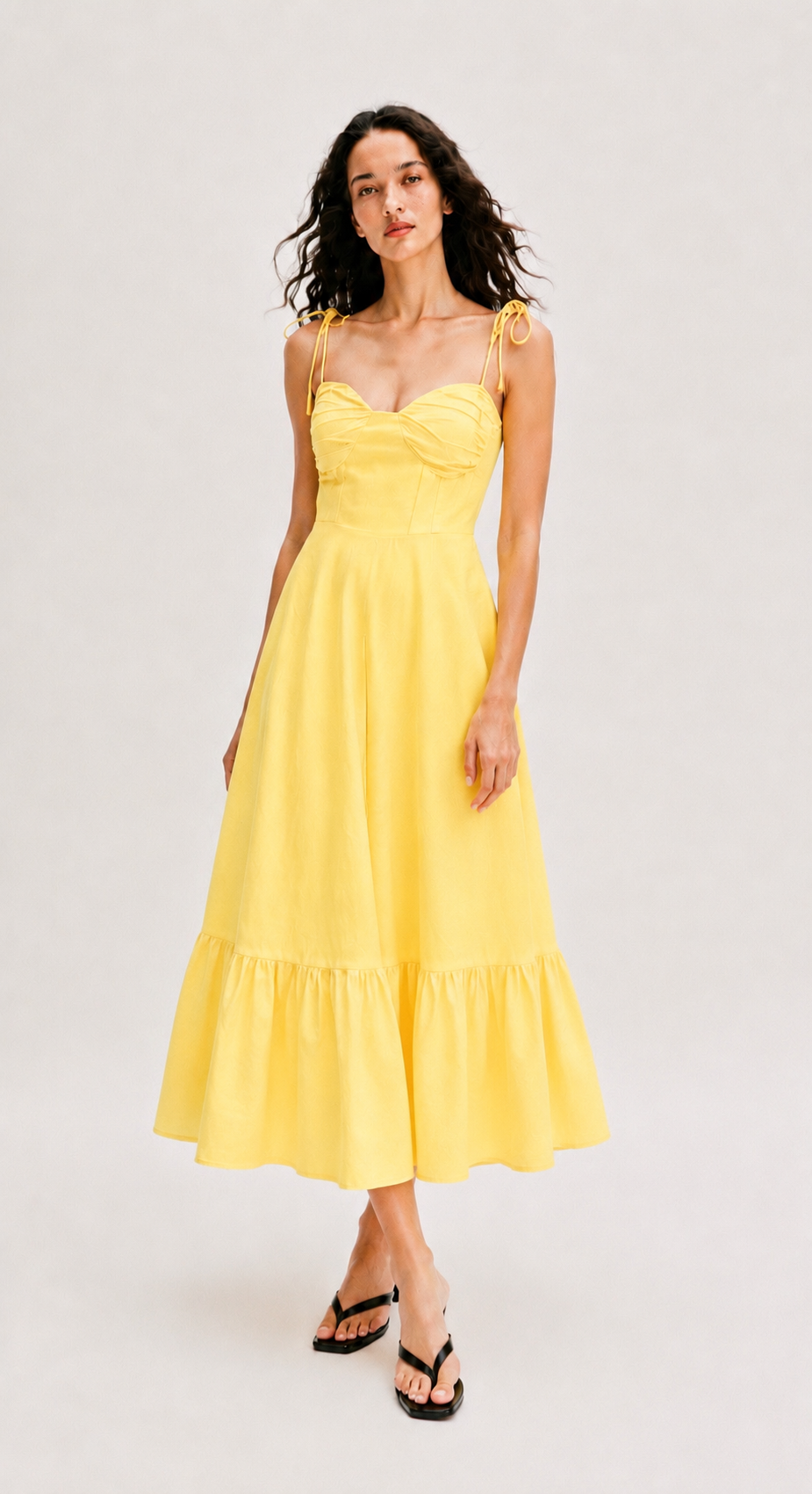 BUTTER YELLOW RUFFLED POPLIN DRESS