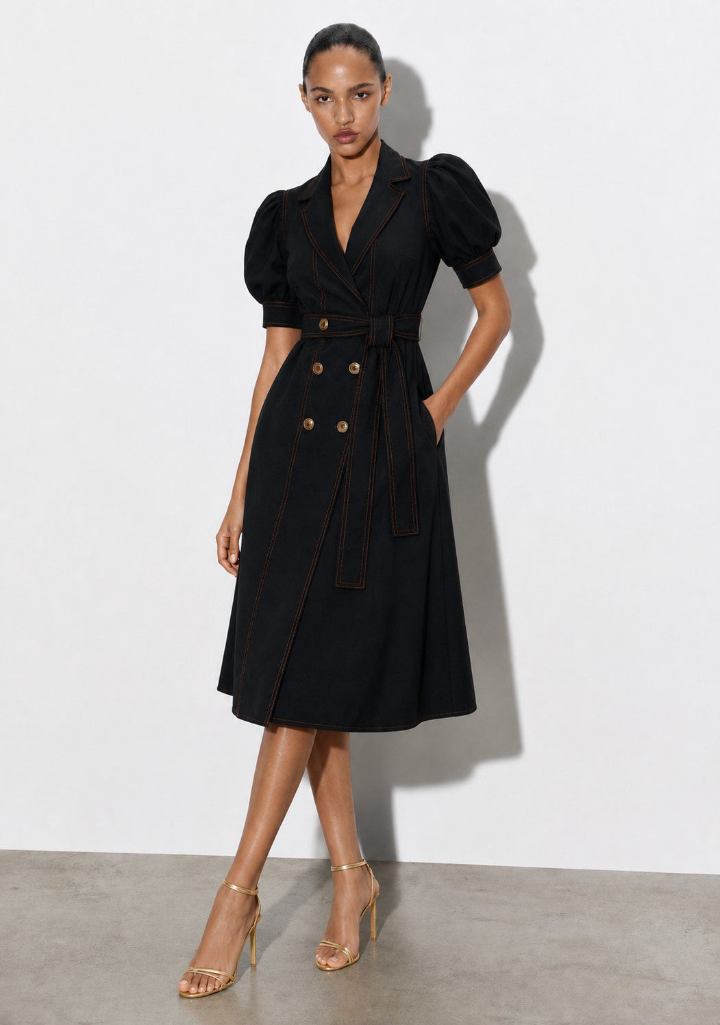 DENIM SHIRT DRESS WITH TIE-UP BELT