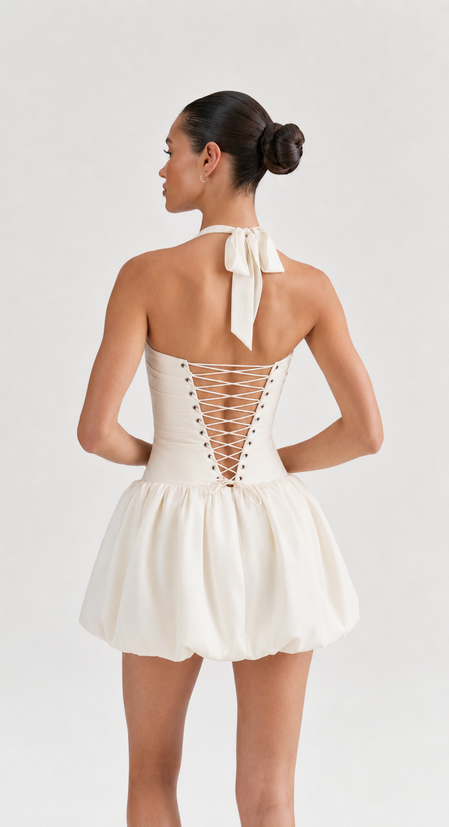SHORT WHITE HALTER-NECK DRESS
