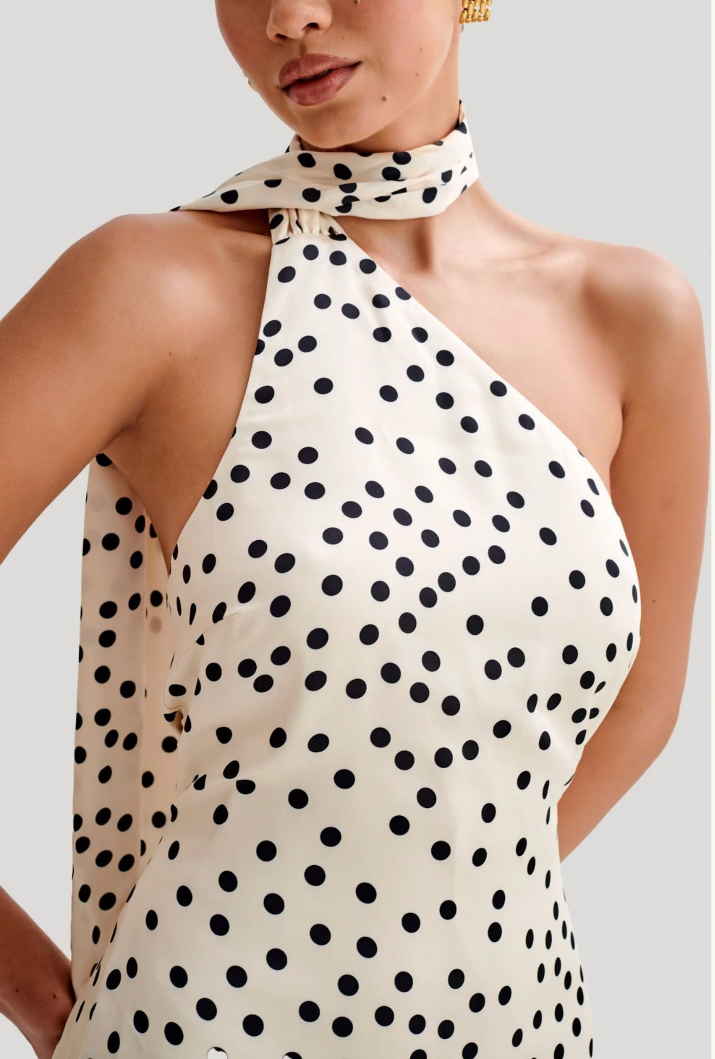 Satin Asymmetrical Mini Dress - Polka dot