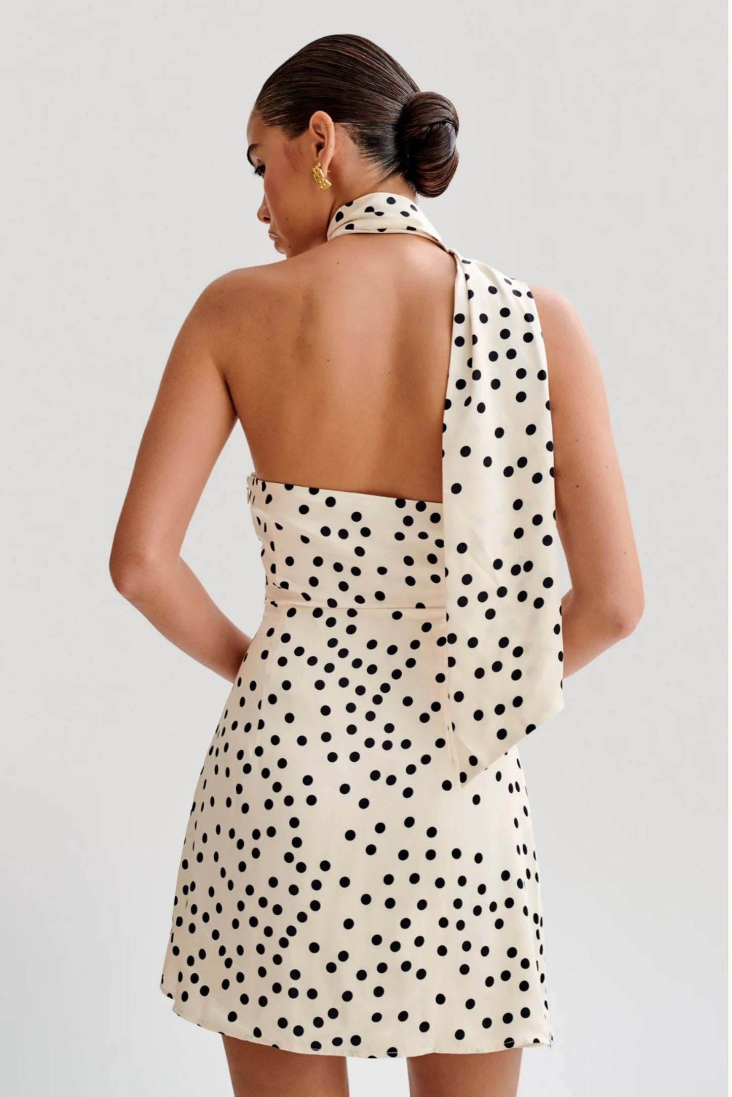 Satin Asymmetrical Mini Dress - Polka dot