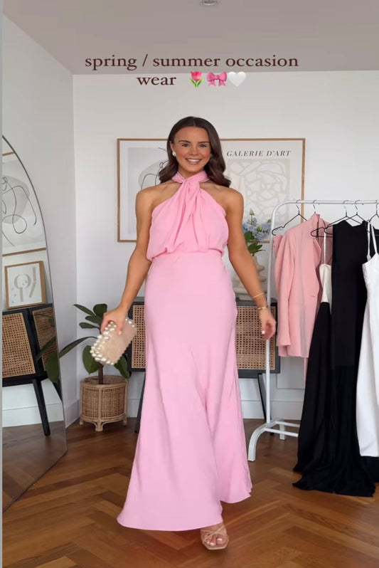 LIGHT PINK HALTER NECK DRESS