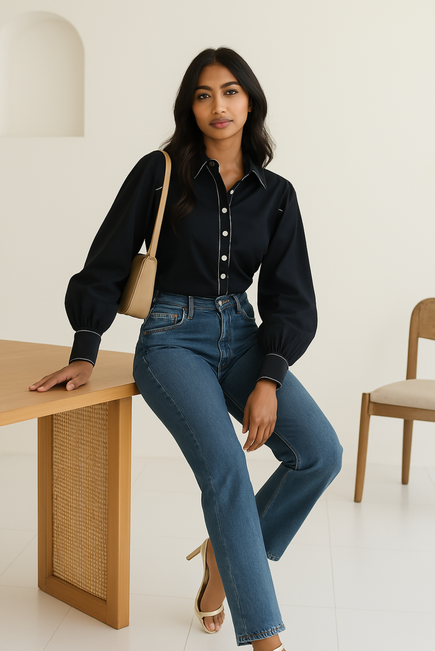 POPLIN SHIRT WITH CONTRAST DETAILING