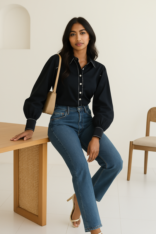 POPLIN SHIRT WITH CONTRAST DETAILING