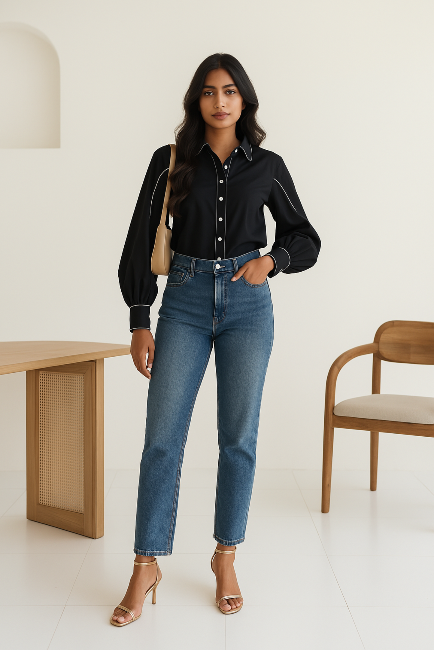 POPLIN SHIRT WITH CONTRAST DETAILING