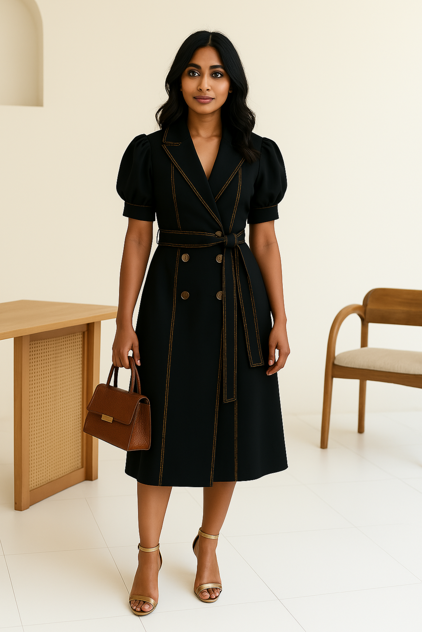 DENIM SHIRT DRESS WITH TIE-UP BELT