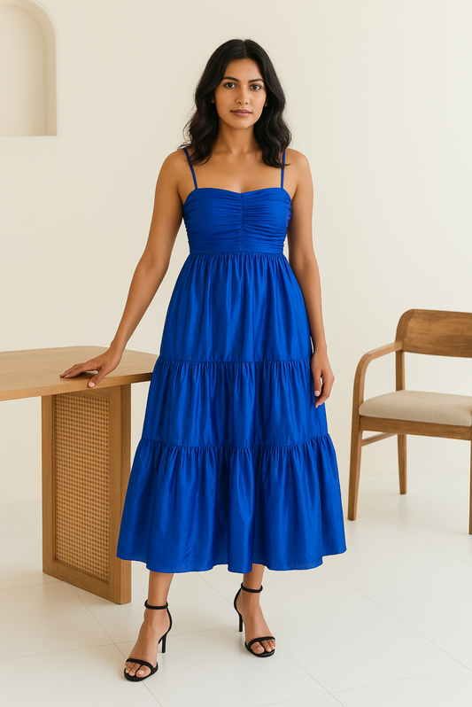 BLUE RUFFLED MAXI DRESS