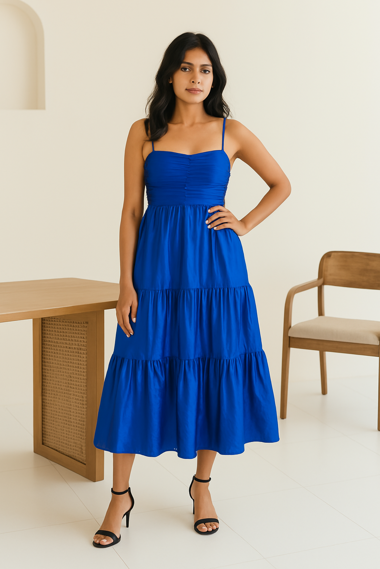 BLUE RUFFLED MAXI DRESS