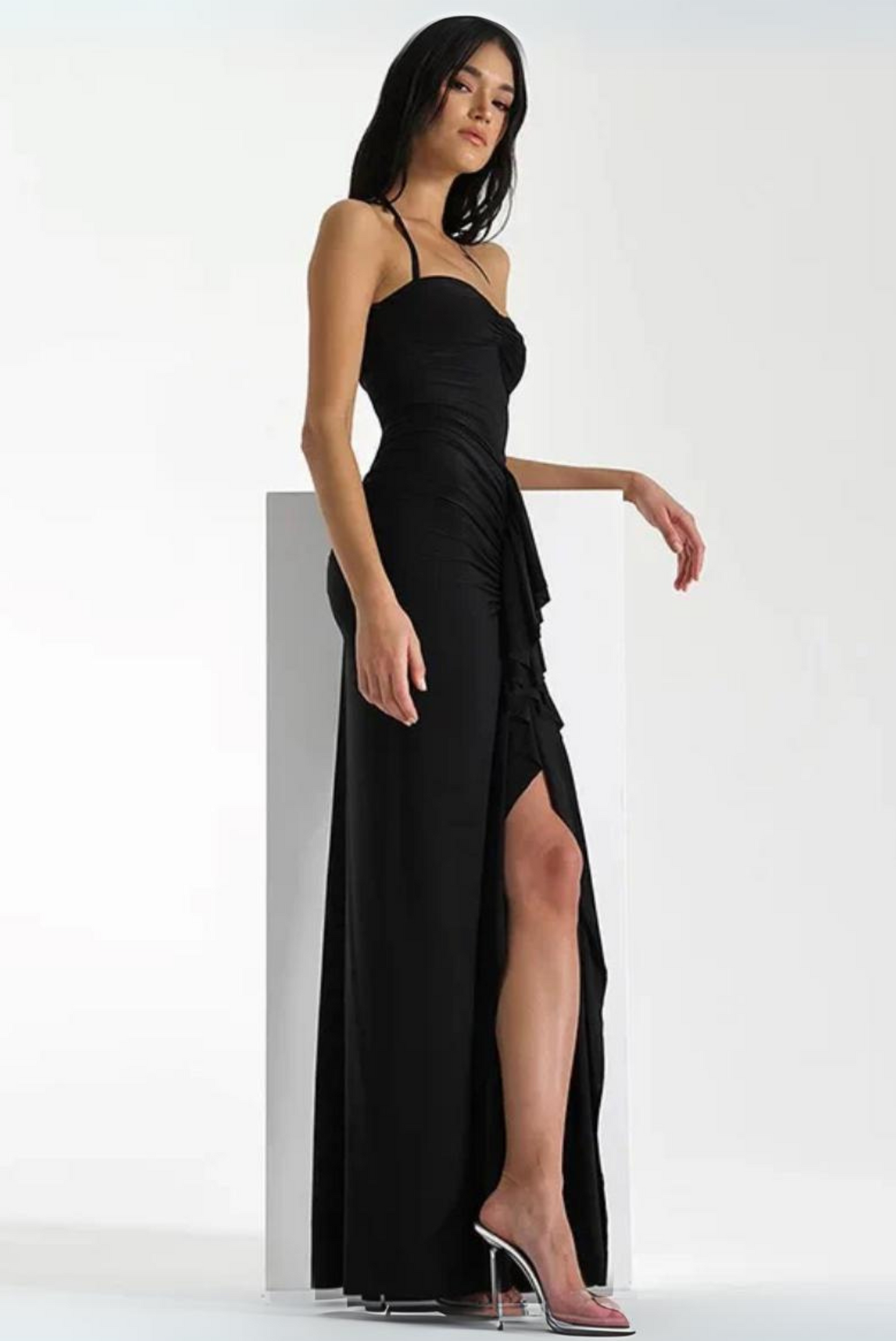 BLACK DRAPE DRESS