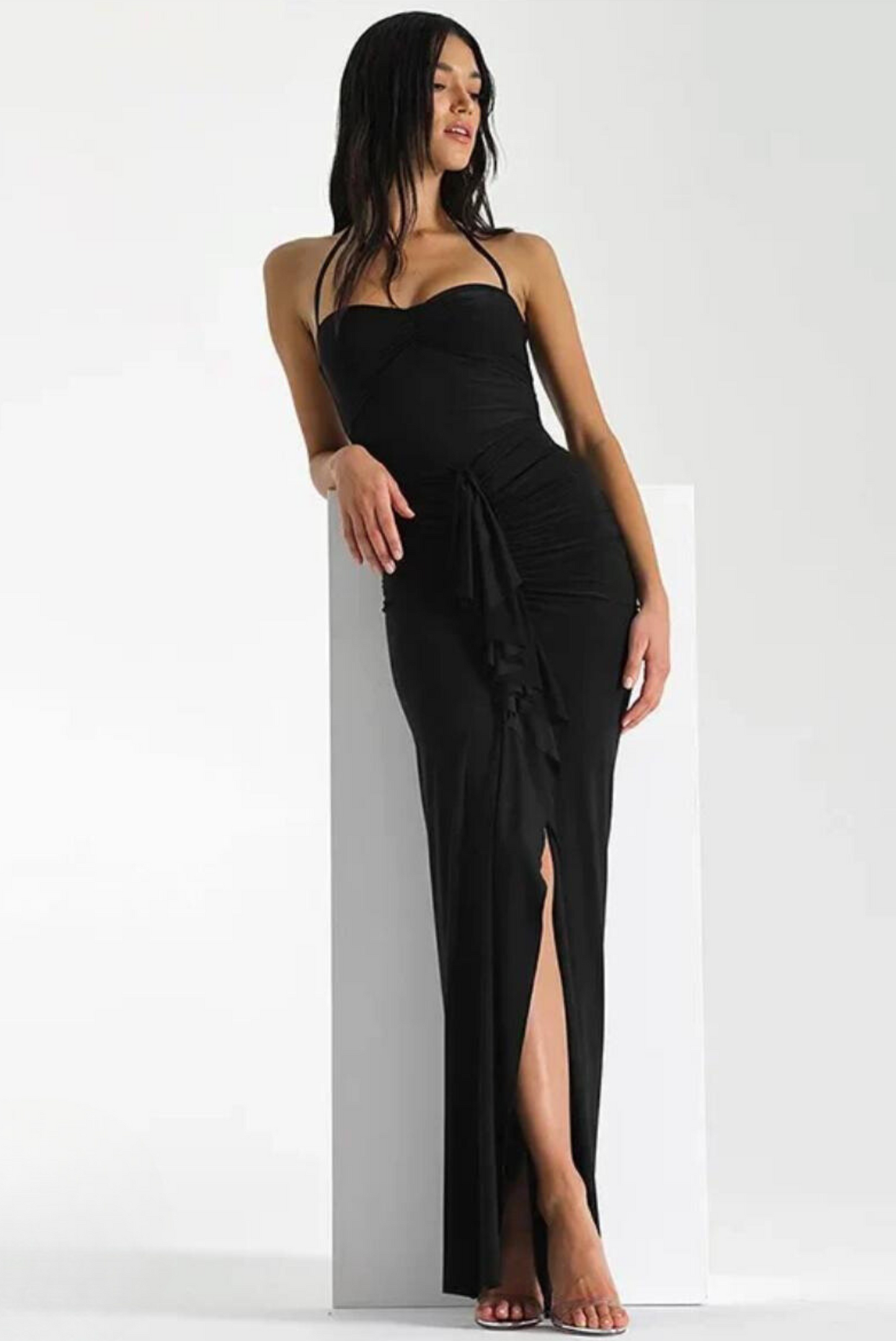 BLACK DRAPE DRESS