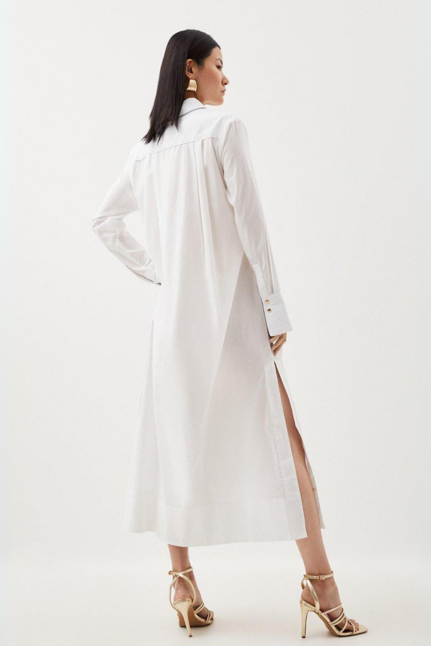 WHITE POPLIN SHIRT DRESS WITH SIDE SLITS