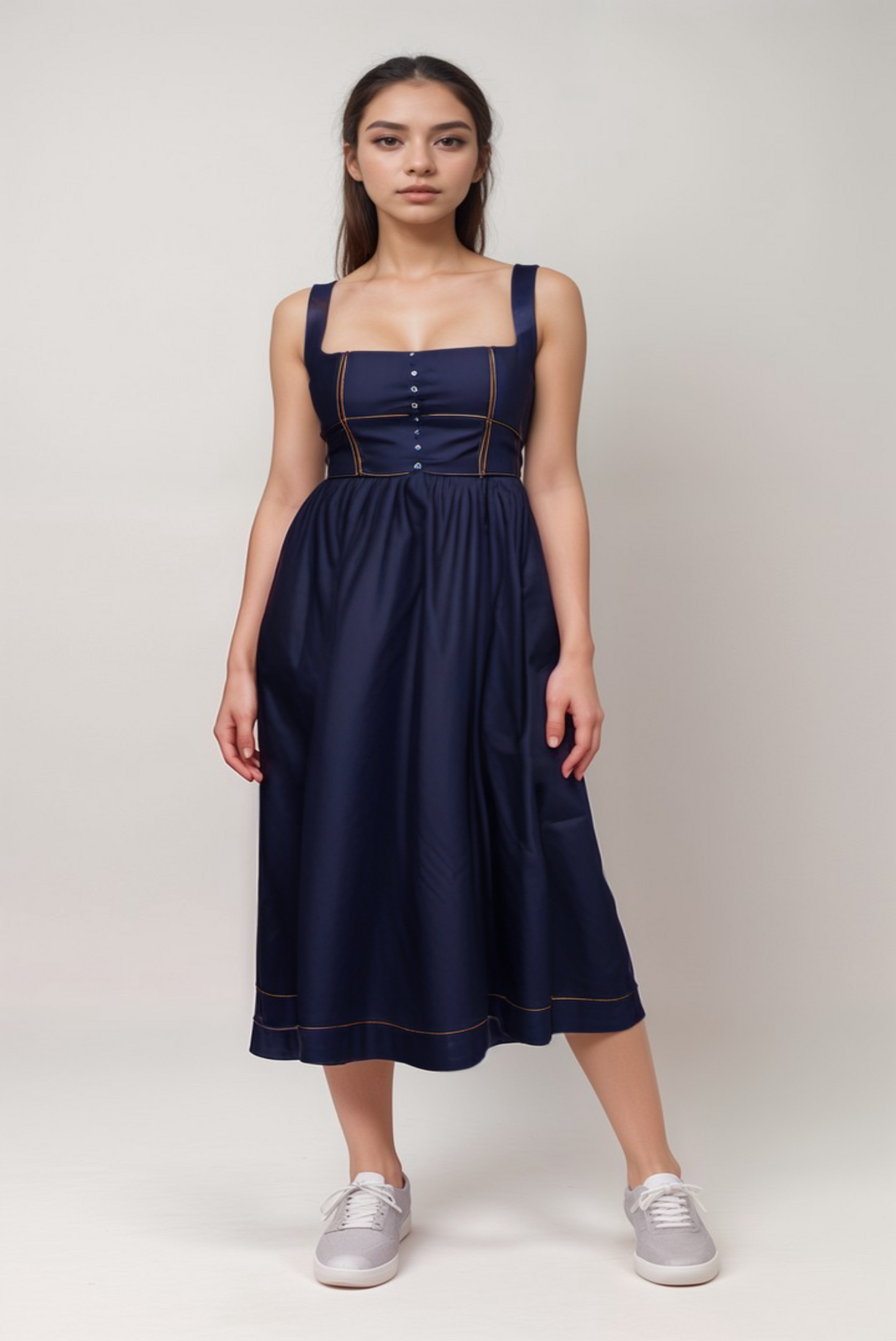 NAVY BLUE MAXI DRESS WITH CONTRAST DETAILING