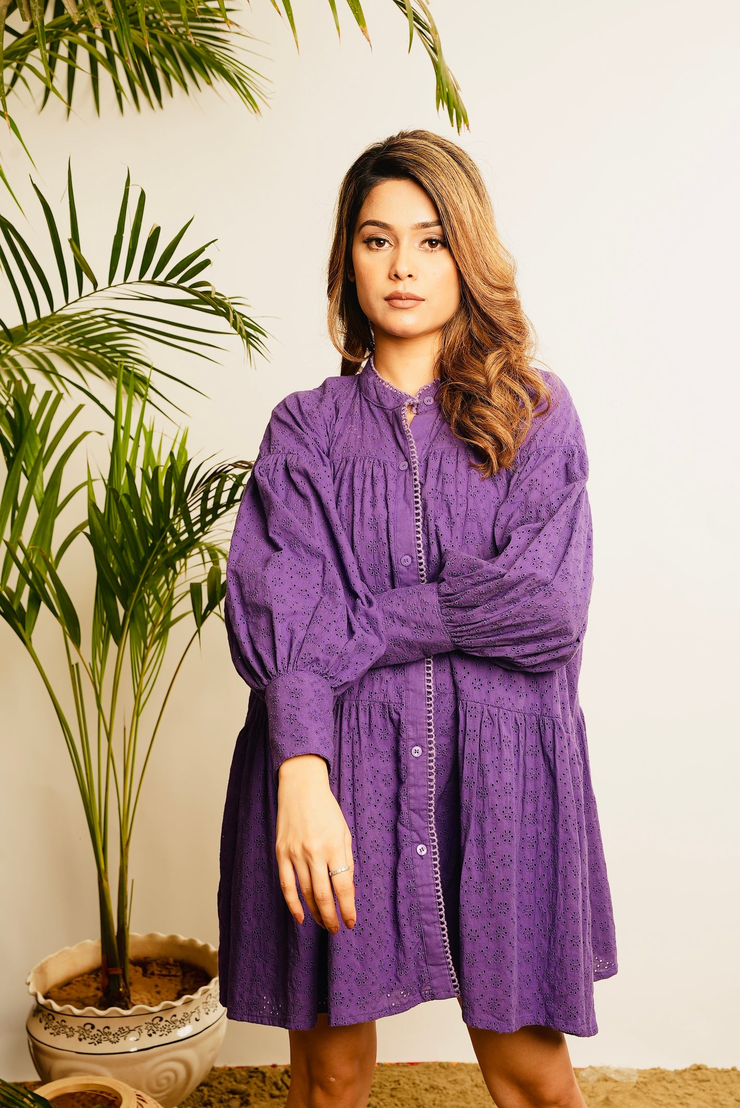 CUT-WORK SHIRT DRESS