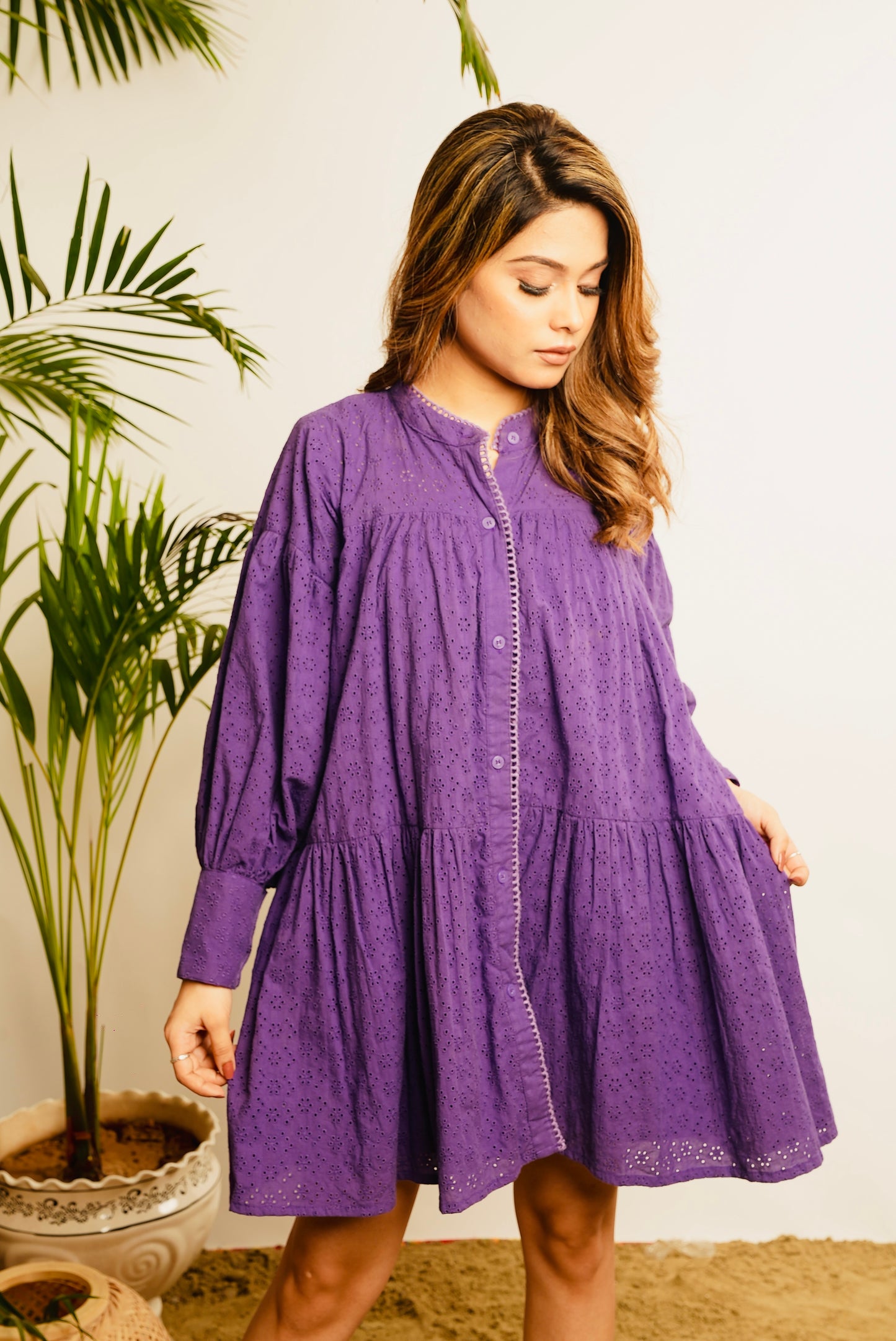 CUT-WORK SHIRT DRESS