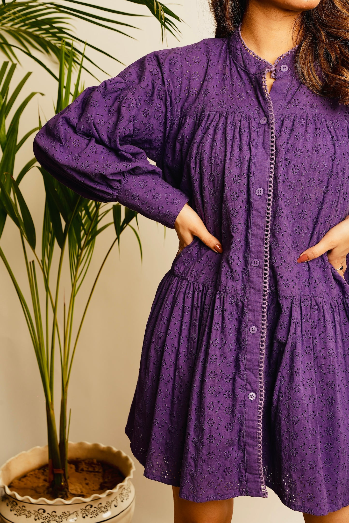 CUT-WORK SHIRT DRESS