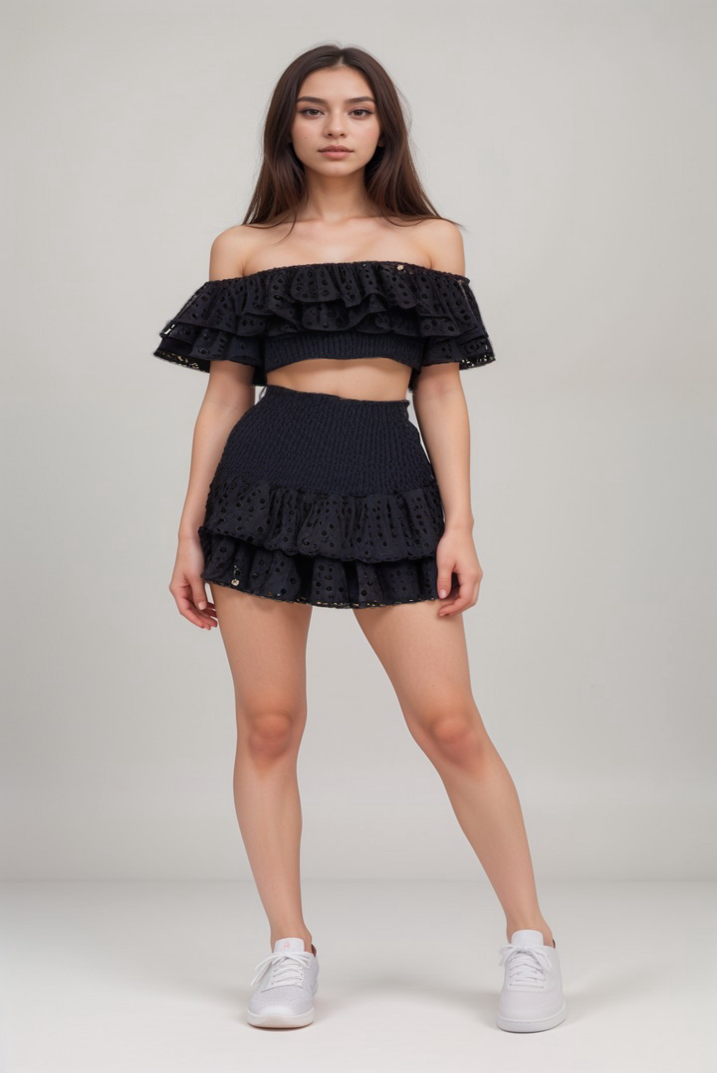 BLACK SCHIFILLI SKIRT AND TOP CO-ORD SET